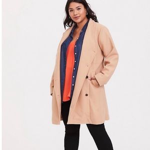 Tan Brushed Asymmetrical A-line Coat